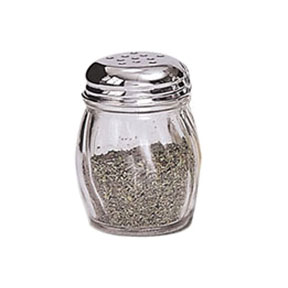 CHEESE SHAKER 6 OZ, SWIRL GLASS BASE, PERFORATED METAL