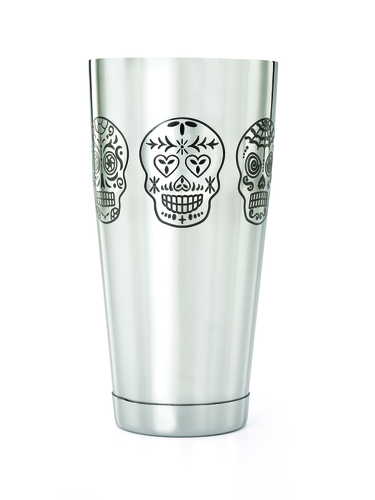 Barfly Skull Shaker/Tin, 28  oz., 6 unique sugar skull 